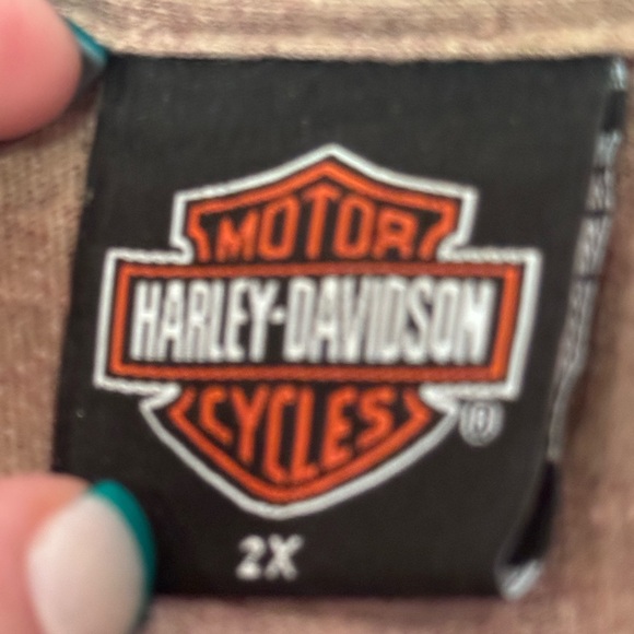 Harley Davidson Tan Long Sleeve Men’s Pocket T-Shirt Graphic Back & Sleeve Sz 2X - Picture 7 of 11